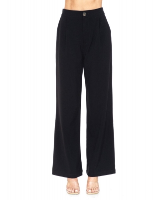 6 Pices Pack Wide Leg Pleated Trouser with Elasticized Back Waistban 74942 BLACK